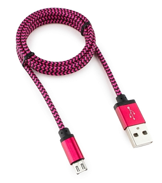 Кабель Gembird USB 2.0 Cablexpert AM/microBM 5P, 1м, нейлоновая оплетка, алюминиевые разъемы, фиолетовый, пакет