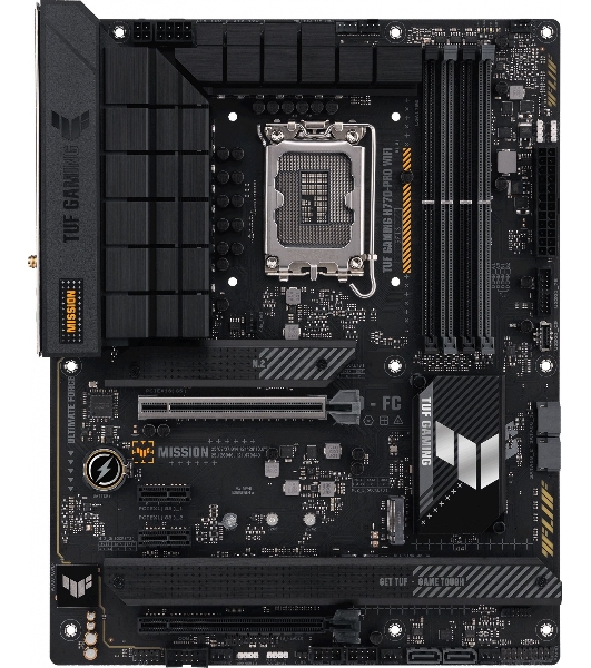 Материнская плата ASUS TUF GAMING H770-PRO WIFI, LGA 1700, Intel H770, 4xDDR5, 4xSATA, 4xM.2, 1xPCIe 5.0 x16, 1xPCIe 4.0 x4, 2xUSB-A 3.2 Gen 2, 4xUSB-A 3.2 Gen 1, 1xUSB-C 3.2 Gen 2x2, 1x2.5Gb LAN, 5x3.5 мм, 7.1, Standard-ATX