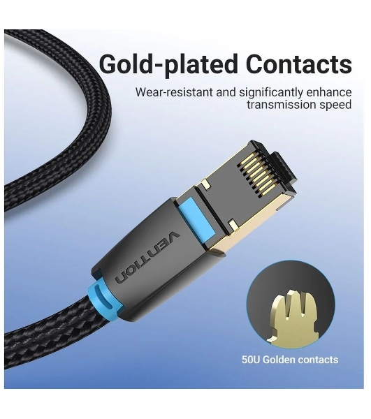Патч-корд Vention прямой SFTP cat.8 RJ45 - 3 м. черный Тканевая оплетка