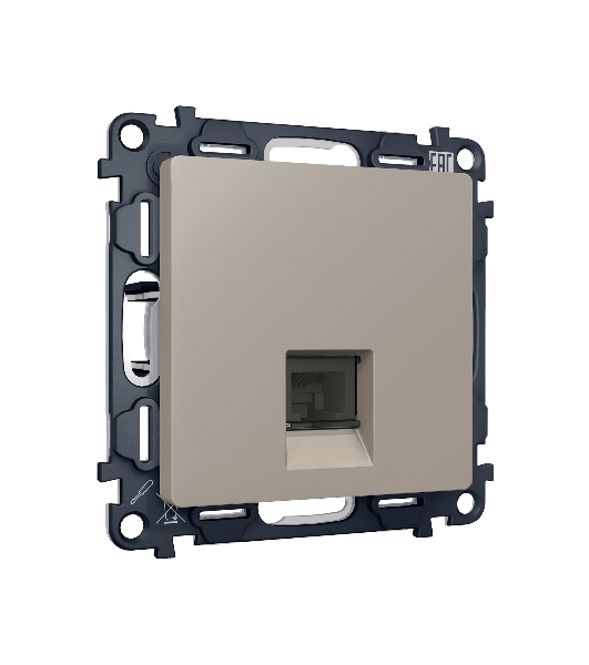 Комплект механизма компьютерной розетки ALFA Серо-бежевый матовый RJ-45(8P8C) CAT6 с шторкой QUANT (AP3720, VM188) MA372010