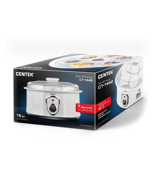 Йогуртница Centek CT-1442 15 Вт, 200 мл, емкостей - 7 шт, материал баночек - стекло, белый