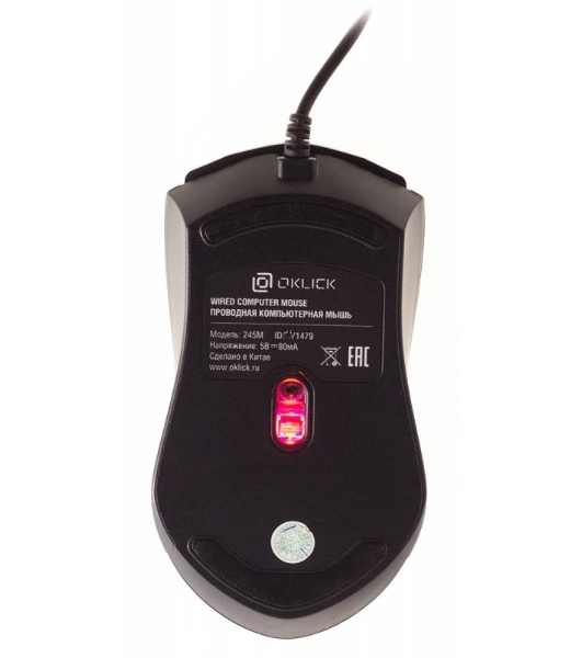 Мышь проводная Oklick 245M черный, 1000 dpi, USB, кнопки - 3