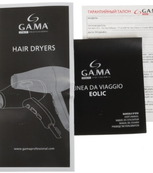 Фен GA.MA GH0201 EOLIC MINI CX черный, 1600 Вт, компактный, ионизация