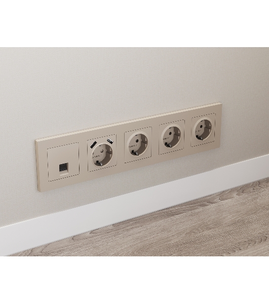 Комплект механизма компьютерной розетки ALFA Серо-бежевый матовый RJ-45(8P8C) CAT6 с шторкой QUANT (AP3720, VM188) MA372010