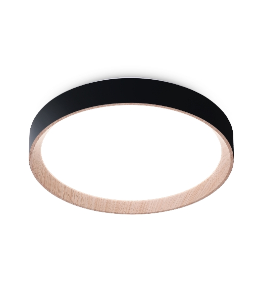 Потолочный светодиодный светильник Ambrella light FZ1324 BK/LWD черный/светлое дерево IP20 41W 3000-6400K D390*70 (ПДУ ИК)