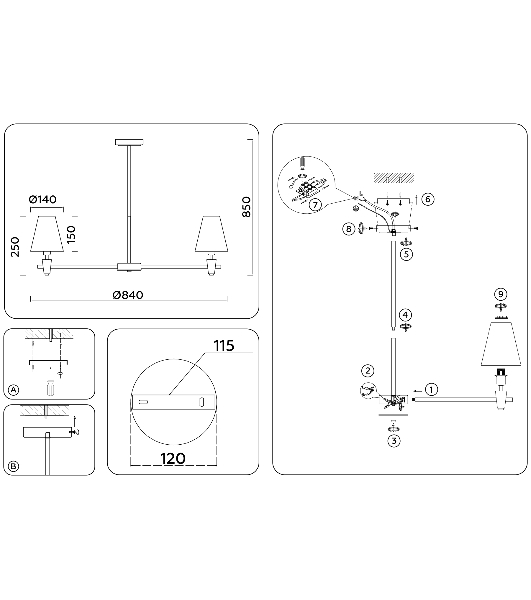 Люстра Ambrella light LH75053/7 BS/GN латунь/зеленый E14*7 max 40W D840*580