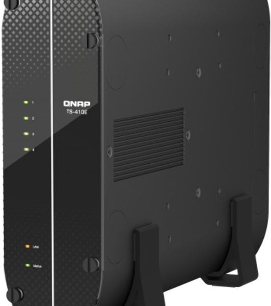 Сетевое хранилище SMB QNAP TS-410E-8G NAS fanless 4 2.5 SSD trays. Intel Celeron J6412 4-core 2.0-2.6 GHz, 8 Gb RAM (max), 2x2.5 GbE, 4xUSB 3.2 Gen 2 (10Gbps),1xHDMI