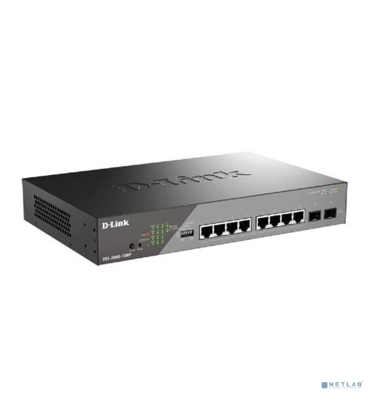 Коммутатор D-Link DSS-200G-10MP/A1A, 8×1 Гбит/с + 2×1 Гбит/с SFP, настраиваемый