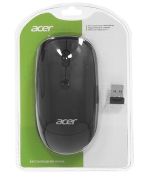 Мышь беспроводная Acer OMR137 черный, 1600 dpi, радиоканал, USB, кнопки - 4