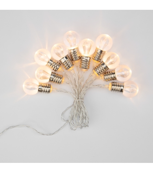 Гирлянда светодиодная Neon-night 'Лампочки' 10 LED, 1.5 м, прозрачный ПВХ, теплый белый цвет свечения, 2 х АА (батарейки не в комплекте)
