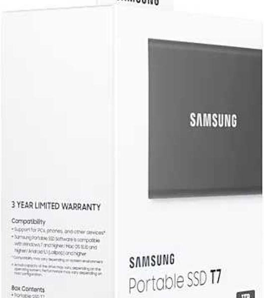 Внешний SSD Samsung T7, 1TB, USB 3.2 Gen 2 Type-C, R/W 1050/1000, серый