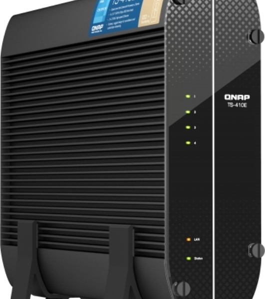 Сетевое хранилище SMB QNAP TS-410E-8G NAS fanless 4 2.5 SSD trays. Intel Celeron J6412 4-core 2.0-2.6 GHz, 8 Gb RAM (max), 2x2.5 GbE, 4xUSB 3.2 Gen 2 (10Gbps),1xHDMI