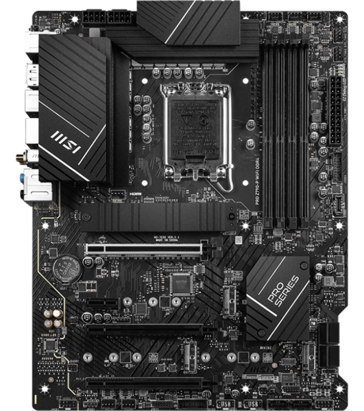 Материнская плата MSI PRO Z790-P WIFI, LGA 1700, Intel Z790, 4xDDR5, 6xSATA, 4xM.2, 1xPCIe 5.0 x16, 1xPCIe 4.0 x16, 1xPCIe 3.0 x16, 1xPCIe x1, 1xHDMI, 1xDP, 1x2.5Gb LAN, 4xUSB-A 2.0, 2xUSB-A 3.2 Gen 1, 1xUSB-A 3.2 Gen 2, 1xUSB-C 3.2 Gen 2x2, 6x3.5мм, 7.1, ATX