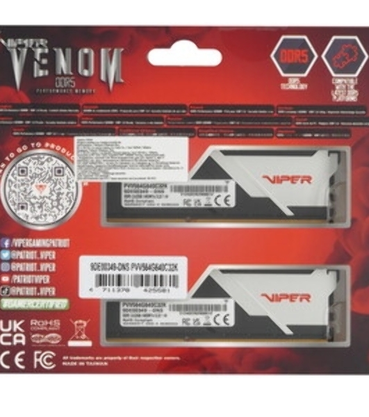 Оперативная память Patriot Viper Venom, DDR5, 64GB (2x32GB), 5200MHz, CL40, DIMM, с радиаторами, черный