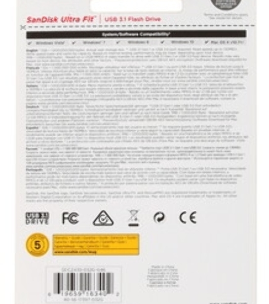 Флешка USB Sandisk CZ430 Ultra Fit (SDCZ430-032G-G46), 32Gb, USB 3.1, R/W 130/40, черный
