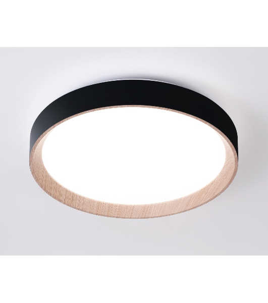 Потолочный светодиодный светильник Ambrella light FZ1324 BK/LWD черный/светлое дерево IP20 41W 3000-6400K D390*70 (ПДУ ИК)