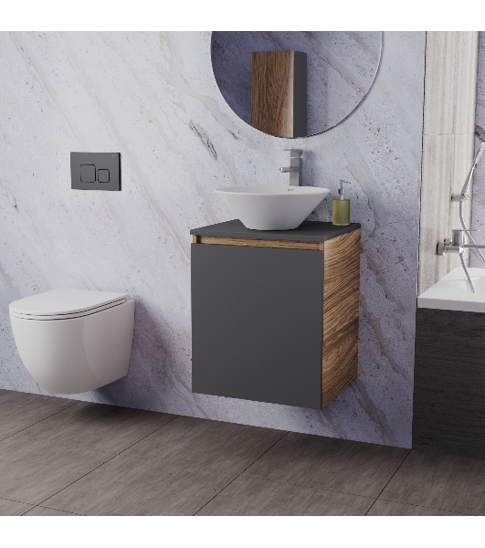 Тумба Bau Dream Blackwood 50 графит, раковина BAU Dream D43, смеситель для раковины высокий Hotel Still, нержавеющая сталь