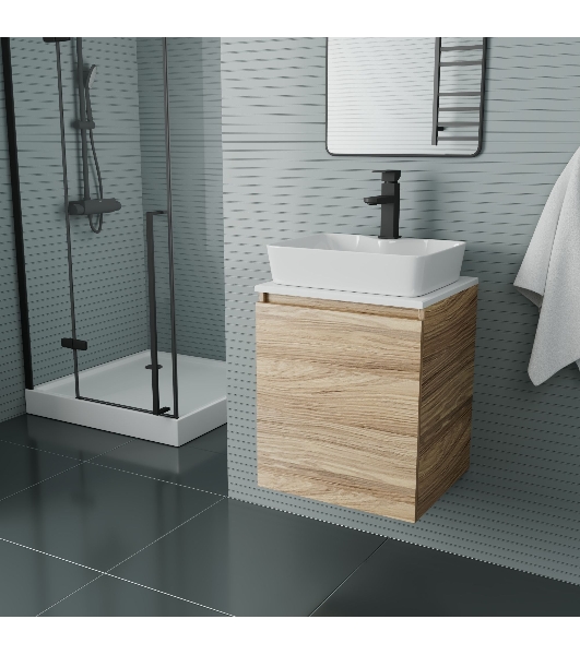 Тумба Bau Dream Blackwood 50 с дверцей, раковина BAU Cerama 48х37 белая, смеситель Hotel Black, черный
