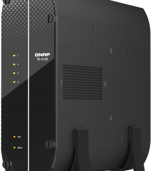 Сетевое хранилище SMB QNAP TS-410E-8G NAS fanless 4 2.5 SSD trays. Intel Celeron J6412 4-core 2.0-2.6 GHz, 8 Gb RAM (max), 2x2.5 GbE, 4xUSB 3.2 Gen 2 (10Gbps),1xHDMI