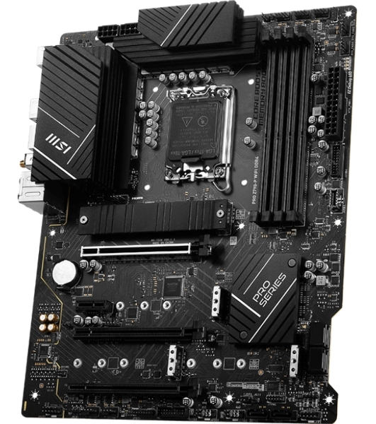 Материнская плата MSI PRO Z790-P WIFI, LGA 1700, Intel Z790, 4xDDR5, 6xSATA, 4xM.2, 1xPCIe 5.0 x16, 1xPCIe 4.0 x16, 1xPCIe 3.0 x16, 1xPCIe x1, 1xHDMI, 1xDP, 1x2.5Gb LAN, 4xUSB-A 2.0, 2xUSB-A 3.2 Gen 1, 1xUSB-A 3.2 Gen 2, 1xUSB-C 3.2 Gen 2x2, 6x3.5мм, 7.1, ATX