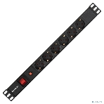 Блок розеток горизонтальный ExeGate ServerPro PDU-19H605 Al-6S-C14-SW-O, 19', 1U, Алюминий, 6 Schuko, С14, выкл. с подсветкой, защита от перегрузки, черный, фото3