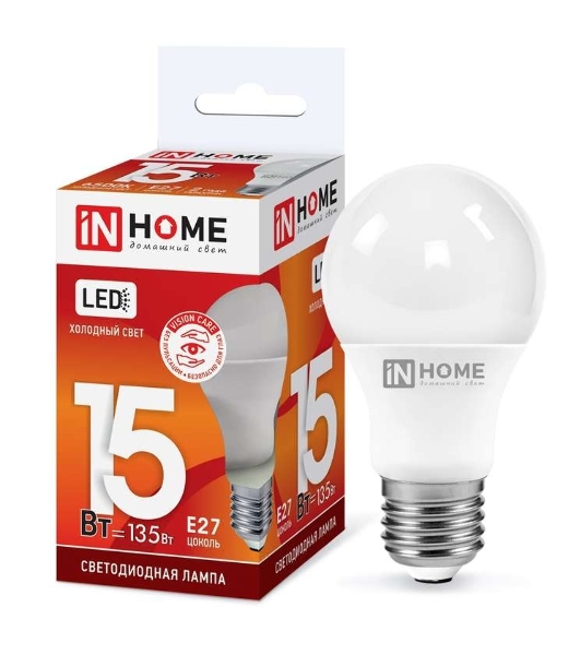 Лампа светодиодная IN HOME 4690612020280 LED-A60-VC 15Вт 230В E27 6500К 1430 лм