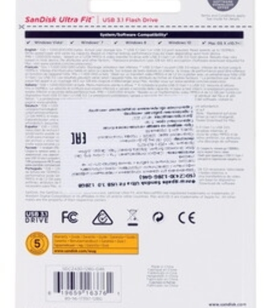 Флешка USB Sandisk CZ430 ULTRA FIT (SDCZ430-128G-G46), 128Gb, USB 3.1, R/W 130/40, черный