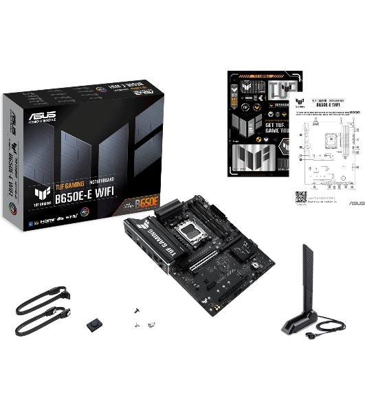 Материнская плата ASUS TUF GAMING B650-E WIFI, AM5, AMD B650, 4xDDR5, 4xSATA, 3xM.2, 1xPCIe 4.0 x16, 1xPCIe 4.0 x16, 1xPCIe x1, 1xDP, 1xHDMI, 1x2.5Gb LAN, Wi-Fi 6E, Bluetooth 5.3, 2xUSB-C (1x10Gbps, 1x20Gbps), 3xUSB-A 5Gbps, 2xUSB-A 10Gbps, 3xUSB-A 2.0, 5x3.5 мм, 7.1, ATX