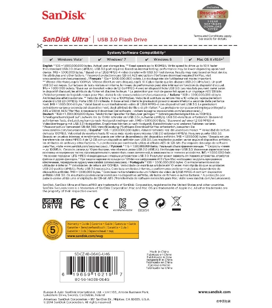 Флешка USB Sandisk 64Gb Ultra SDCZ48-064G-U46 USB 3.0 черный