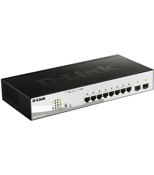 Коммутатор D-Link DGS-1210-10P/FL2A, 8×1 Гбит/с + 2×1 Гбит/с SFP, настраиваемый
