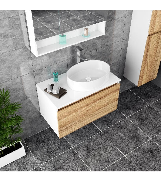 Комплект для ванной, 4 предмета (Тумба Bau Dream Blackwood 80, раковина BAU Nimb 50х36, смеситель для раковины высокий Hotel Still, нержавеющая сталь, выпуск клик клак, белый)
