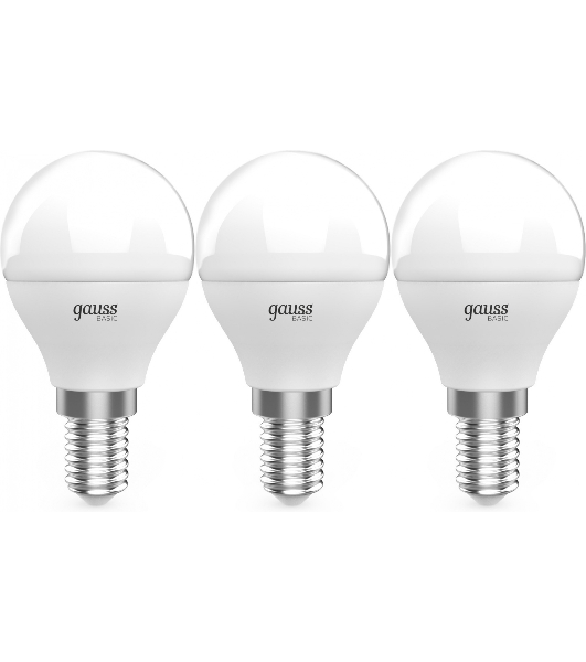 Лампа светодиодная Gauss Basic 10531252T 5.5Вт цок.: E14 шар 220B 4100K св. свеч. бел. нейт. (упак.: 3 шт)