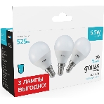 Лампа светодиодная Gauss Basic 10531252T 5.5Вт цок.: E14 шар 220B 4100K св. свеч. бел. нейт. (упак.: 3 шт), фото3