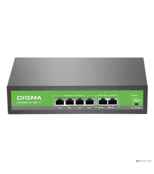 Коммутатор Digma DSP204F-2F-T80 V1, 6×100 Мбит/с, неуправляемый