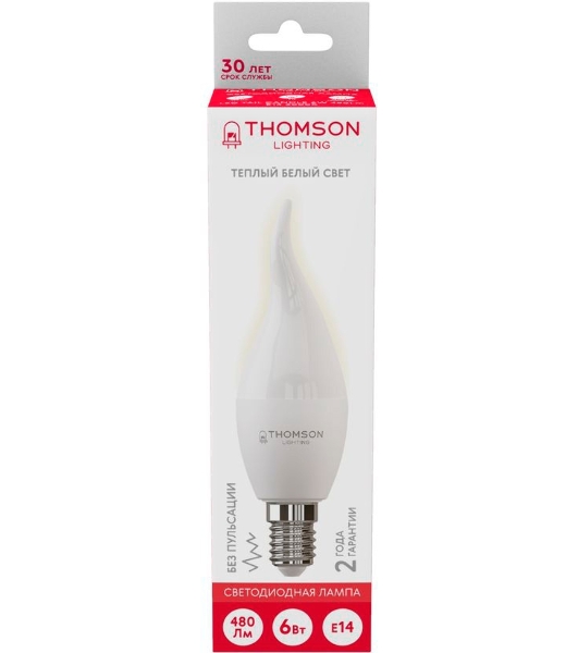 Лампа светодиодная Hiper THOMSON LED TAIL CANDLE 6W 480Lm E14 3000K TH-B2025