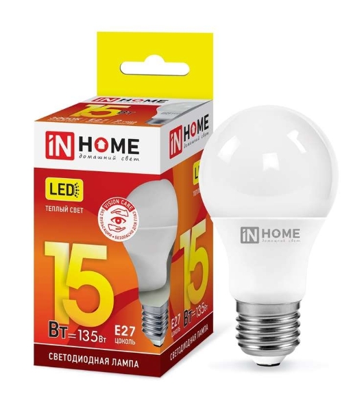 Лампа светодиодная LED-A60-VC 15Вт 230В E27 3000К 1350лм IN HOME 4690612020266