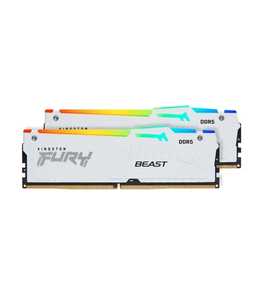 Оперативная память Kingston Fury Beast, DDR5, 32Gb (2x16Gb), 5200MHz, CL40, DIMM, с радиаторами, RGB, белый