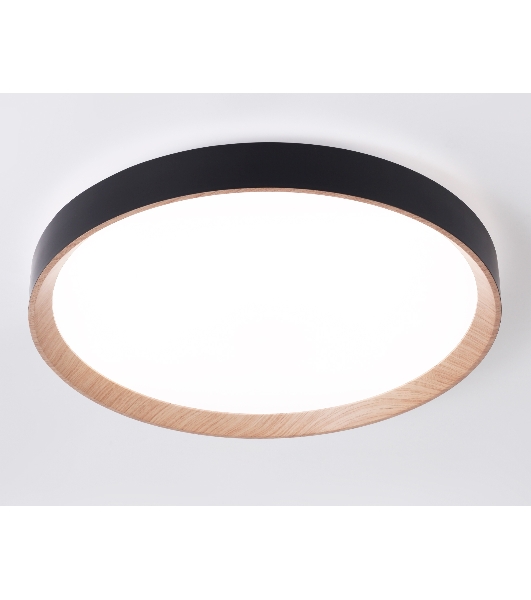 Потолочный светодиодный светильник Ambrella light FZ1326 BK/LWD черный/светлое дерево IP20 60W 3000-6400K D490*80 (ПДУ ИК)