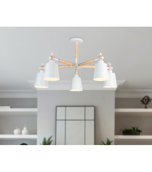 Светильник Ambrella light TR82208/5 WH/LW белый/светлое дерево E27/5 max 40W D780*430