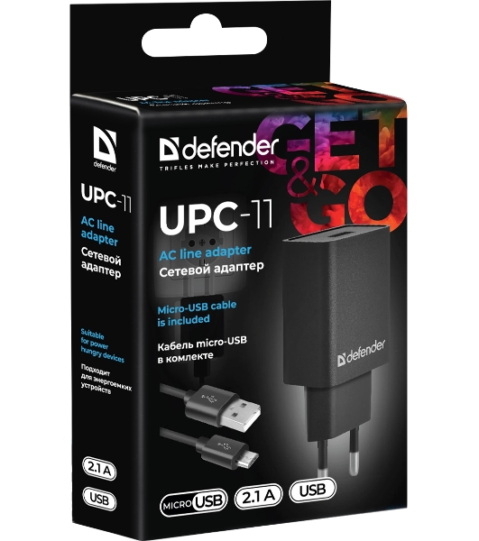 Сетевой адаптер Defender 1xUSB,5V/2.1А, кабель micro-USB (UPC-11)
