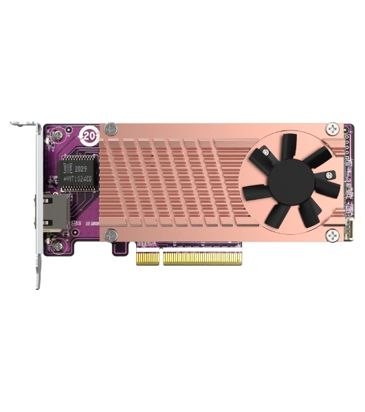 Сетевая карта QNAP QM2-2P10G1Tb Marvell AQC113C PCIe Gen3 x8, Dual M.2 2280 PCIe Gen3 x4 NVMe, LAN 1x10GbASE-T 10GbE, Low-profile bracket pre-loaded, Low-profile flat and Full-height are bundled