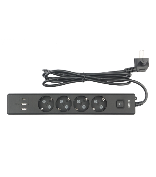 Бытовой удлинитель PowerCube, 4 р с/з вык.,3USB, 3500 Вт, 16А, 1.9 м, 3x1,0 черный PC-7B-2M