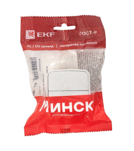 Выключатель 2-клавишный ОП 10А белый Минск EKF Basic