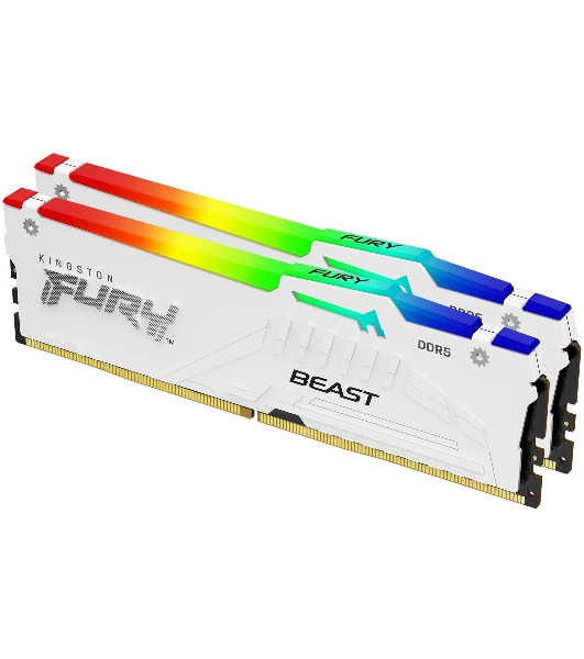 Оперативная память Kingston Fury Beast, DDR5, 32Gb (2x16Gb), 5200MHz, CL40, DIMM, с радиаторами, RGB, белый