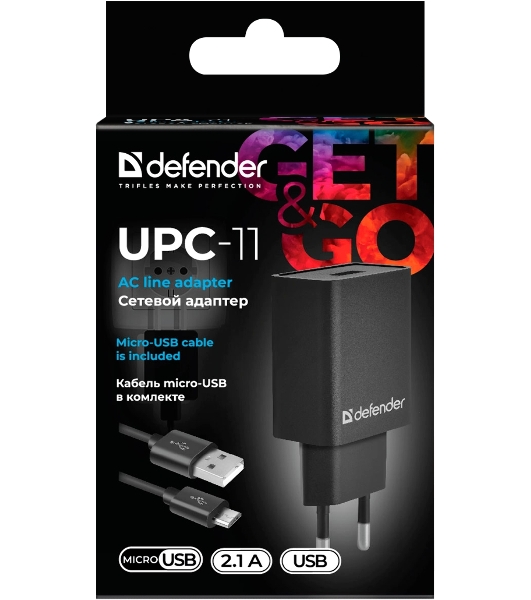 Сетевой адаптер Defender 1xUSB,5V/2.1А, кабель micro-USB (UPC-11)