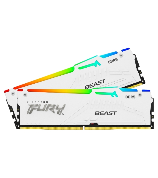Оперативная память Kingston Fury Beast, DDR5, 32Gb (2x16Gb), 5200MHz, CL40, DIMM, с радиаторами, RGB, белый