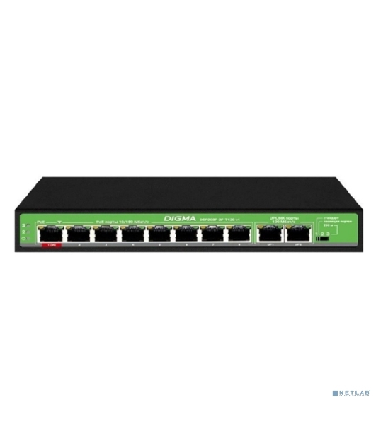 Коммутатор Digma DSP208F-2F-T120 V1, 10×100 Мбит/с, неуправляемый