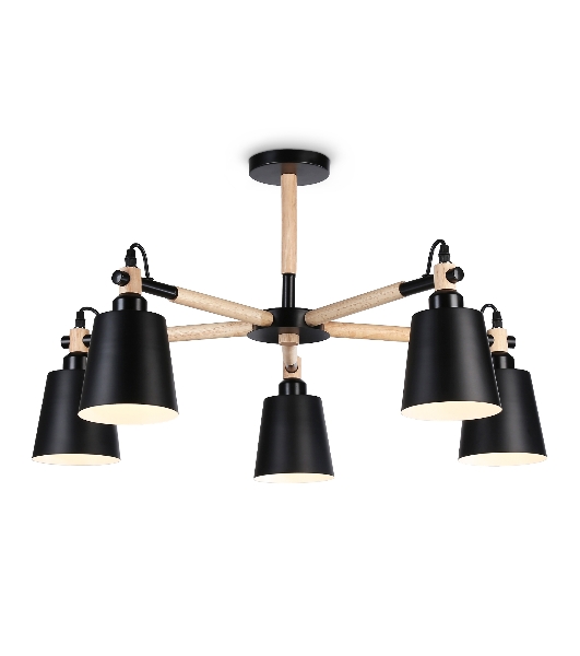 Светильник Ambrella light TR82211/5 BK/LW черный/светлое дерево E27/5 max 40W D780*430