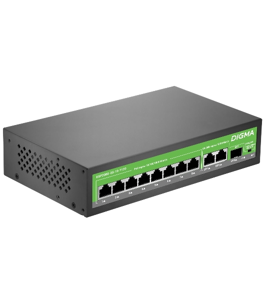Коммутатор Digma DSP208G-2G-1S-T120 (L2), 10×1 Гбит/с, неуправляемый