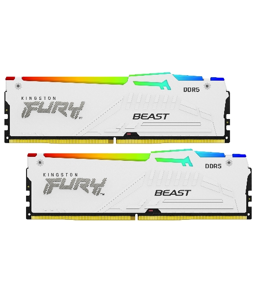 Оперативная память Kingston Fury Beast, DDR5, 32Gb (2x16Gb), 5200MHz, CL40, DIMM, с радиаторами, RGB, белый